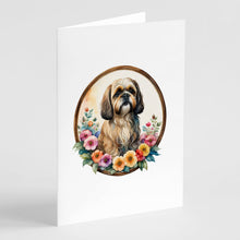 Load image into Gallery viewer, Lhasa Apso and Flowers Greeting Cards -  Blank Note Cards – 8-Pack of Artist-Designed Cards with Envelopes