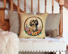 Load image into Gallery viewer, Lhasa Apso and Flowers Throw Pillow - 14x14 Decorative Pillow – Art for Your Home &amp; Patio