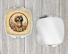 Load image into Gallery viewer, Lhasa Apso and Flowers Compact Mirror – Stylish Purse Mirror with Artistic Covers