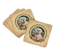 Load image into Gallery viewer, Maltese and Flowers Coasters - Set of 4 Lightweight Foam, Absorbent Drink Coasters