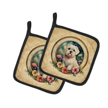 Load image into Gallery viewer, Maltese and Flowers Pot Holders - Set of 2 Decorative Kitchen Helpers | Made in the USA