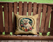 Load image into Gallery viewer, Maltese and Flowers Throw Pillow - 14x14 Decorative Pillow – Art for Your Home &amp; Patio