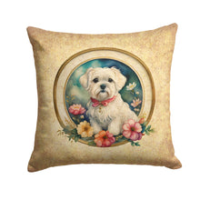 Load image into Gallery viewer, Maltese and Flowers Throw Pillow - 14x14 Decorative Pillow – Art for Your Home &amp; Patio