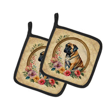 Load image into Gallery viewer, Mastiff and Flowers Pot Holders - Set of 2 Decorative Kitchen Helpers | Made in the USA