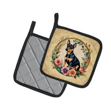 Load image into Gallery viewer, Miniature Pinscher and Flowers Pot Holders - Set of 2 Decorative Kitchen Helpers | Made in the USA