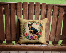 Load image into Gallery viewer, Miniature Pinscher and Flowers Throw Pillow - 14x14 Decorative Pillow – Art for Your Home &amp; Patio