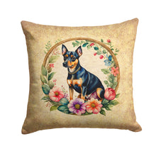 Load image into Gallery viewer, Miniature Pinscher and Flowers Throw Pillow - 14x14 Decorative Pillow – Art for Your Home &amp; Patio