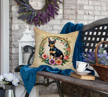 Load image into Gallery viewer, Miniature Pinscher and Flowers Fabric Decorative Pillow
