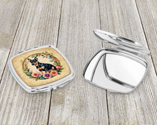 Load image into Gallery viewer, Miniature Pinscher and Flowers Compact Mirror – Stylish Purse Mirror with Artistic Covers