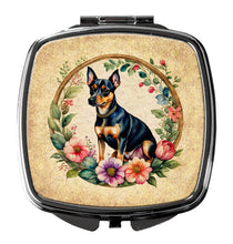 Load image into Gallery viewer, Miniature Pinscher and Flowers Compact Mirror – Stylish Purse Mirror with Artistic Covers