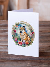 Load image into Gallery viewer, Norwegian Buhund and Flowers Greeting Cards -  Blank Note Cards – 8-Pack of Artist-Designed Cards with Envelopes