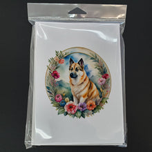 Load image into Gallery viewer, Norwegian Buhund and Flowers Greeting Cards -  Blank Note Cards – 8-Pack of Artist-Designed Cards with Envelopes