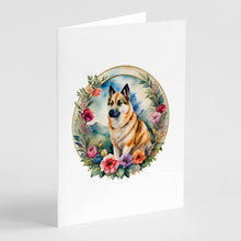 Load image into Gallery viewer, Norwegian Buhund and Flowers Greeting Cards -  Blank Note Cards – 8-Pack of Artist-Designed Cards with Envelopes
