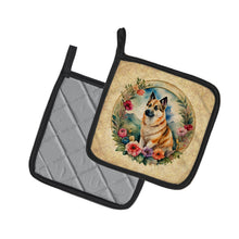 Load image into Gallery viewer, Norwegian Buhund and Flowers Pot Holders - Set of 2 Decorative Kitchen Helpers | Made in the USA