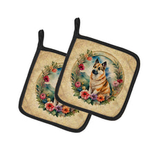 Load image into Gallery viewer, Norwegian Buhund and Flowers Pot Holders - Set of 2 Decorative Kitchen Helpers | Made in the USA