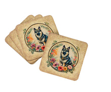Load image into Gallery viewer, Norwegian Elkhound and Flowers Coasters - Set of 4 Lightweight Foam, Absorbent Drink Coasters