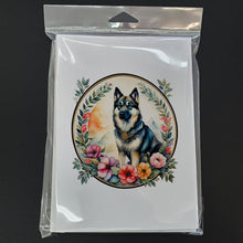 Load image into Gallery viewer, Norwegian Elkhound and Flowers Greeting Cards -  Blank Note Cards – 8-Pack of Artist-Designed Cards with Envelopes