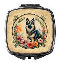 Load image into Gallery viewer, Norwegian Elkhound and Flowers Compact Mirror – Stylish Purse Mirror with Artistic Covers