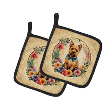 Load image into Gallery viewer, Norwich Terrier and Flowers Pot Holders - Set of 2 Decorative Kitchen Helpers | Made in the USA