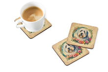 Load image into Gallery viewer, Old English Sheepdog and Flowers Coasters - Set of 4 Lightweight Foam, Absorbent Drink Coasters