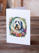 Load image into Gallery viewer, Old English Sheepdog and Flowers Greeting Cards -  Blank Note Cards – 8-Pack of Artist-Designed Cards with Envelopes
