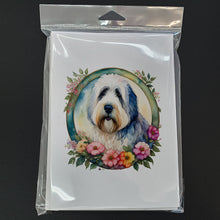 Load image into Gallery viewer, Old English Sheepdog and Flowers Greeting Cards -  Blank Note Cards – 8-Pack of Artist-Designed Cards with Envelopes