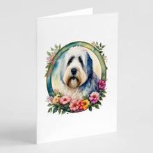Load image into Gallery viewer, Old English Sheepdog and Flowers Greeting Cards -  Blank Note Cards – 8-Pack of Artist-Designed Cards with Envelopes