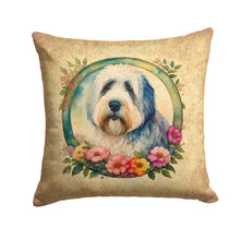 Load image into Gallery viewer, Old English Sheepdog and Flowers Throw Pillow - 14x14 Decorative Pillow – Art for Your Home &amp; Patio