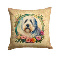Load image into Gallery viewer, Old English Sheepdog and Flowers Fabric Decorative Pillow