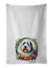 Load image into Gallery viewer, Old English Sheepdog and Flowers Kitchen Towel Set of 2