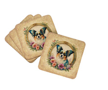 Load image into Gallery viewer, Papillon and Flowers Coasters - Set of 4 Lightweight Foam, Absorbent Drink Coasters