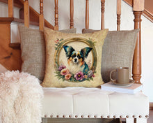 Load image into Gallery viewer, Papillon and Flowers Throw Pillow - 14x14 Decorative Pillow – Art for Your Home &amp; Patio