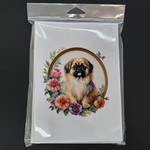 Load image into Gallery viewer, Pekingese and Flowers Greeting Cards -  Blank Note Cards – 8-Pack of Artist-Designed Cards with Envelopes