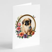 Load image into Gallery viewer, Pekingese and Flowers Greeting Cards -  Blank Note Cards – 8-Pack of Artist-Designed Cards with Envelopes