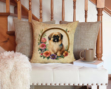 Load image into Gallery viewer, Pekingese and Flowers Throw Pillow - 14x14 Decorative Pillow – Art for Your Home &amp; Patio