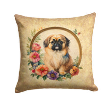 Load image into Gallery viewer, Pekingese and Flowers Throw Pillow - 14x14 Decorative Pillow – Art for Your Home &amp; Patio