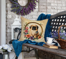 Load image into Gallery viewer, Pekingese and Flowers Fabric Decorative Pillow