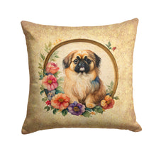 Load image into Gallery viewer, Pekingese and Flowers Fabric Decorative Pillow