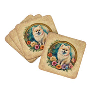 Load image into Gallery viewer, Pomeranian and Flowers Coasters - Set of 4 Lightweight Foam, Absorbent Drink Coasters