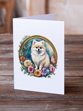 Load image into Gallery viewer, Pomeranian and Flowers Greeting Cards -  Blank Note Cards – 8-Pack of Artist-Designed Cards with Envelopes