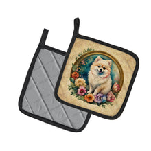 Load image into Gallery viewer, Pomeranian and Flowers Pot Holders - Set of 2 Decorative Kitchen Helpers | Made in the USA