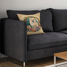 Load image into Gallery viewer, Pomeranian and Flowers Throw Pillow - 14x14 Decorative Pillow – Art for Your Home &amp; Patio