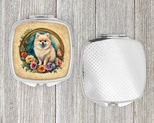 Load image into Gallery viewer, Pomeranian and Flowers Compact Mirror – Stylish Purse Mirror with Artistic Covers