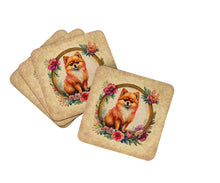 Load image into Gallery viewer, Pomeranian and Flowers Coasters - Set of 4 Lightweight Foam, Absorbent Drink Coasters