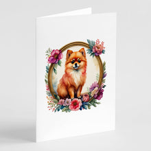 Load image into Gallery viewer, Pomeranian and Flowers Greeting Cards -  Blank Note Cards – 8-Pack of Artist-Designed Cards with Envelopes