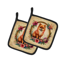 Load image into Gallery viewer, Pomeranian and Flowers Pot Holders - Set of 2 Decorative Kitchen Helpers | Made in the USA