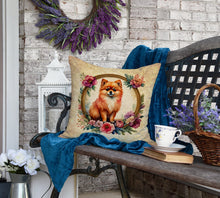 Load image into Gallery viewer, Pomeranian and Flowers Fabric Decorative Pillow