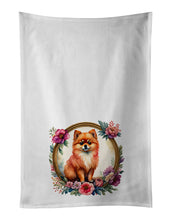 Load image into Gallery viewer, Pomeranian and Flowers Kitchen Towel Set of 2