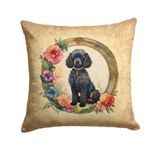 Load image into Gallery viewer, Black Poodle and Flowers Fabric Decorative Pillow