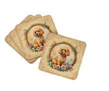 Load image into Gallery viewer, Poodle and Flowers Coasters - Set of 4 Lightweight Foam, Absorbent Drink Coasters